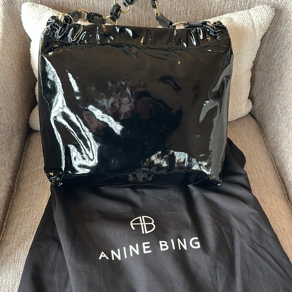 Anine Bing Kate black shoulder bag patent leather NWT and dust bag. - Picture 8 of 13